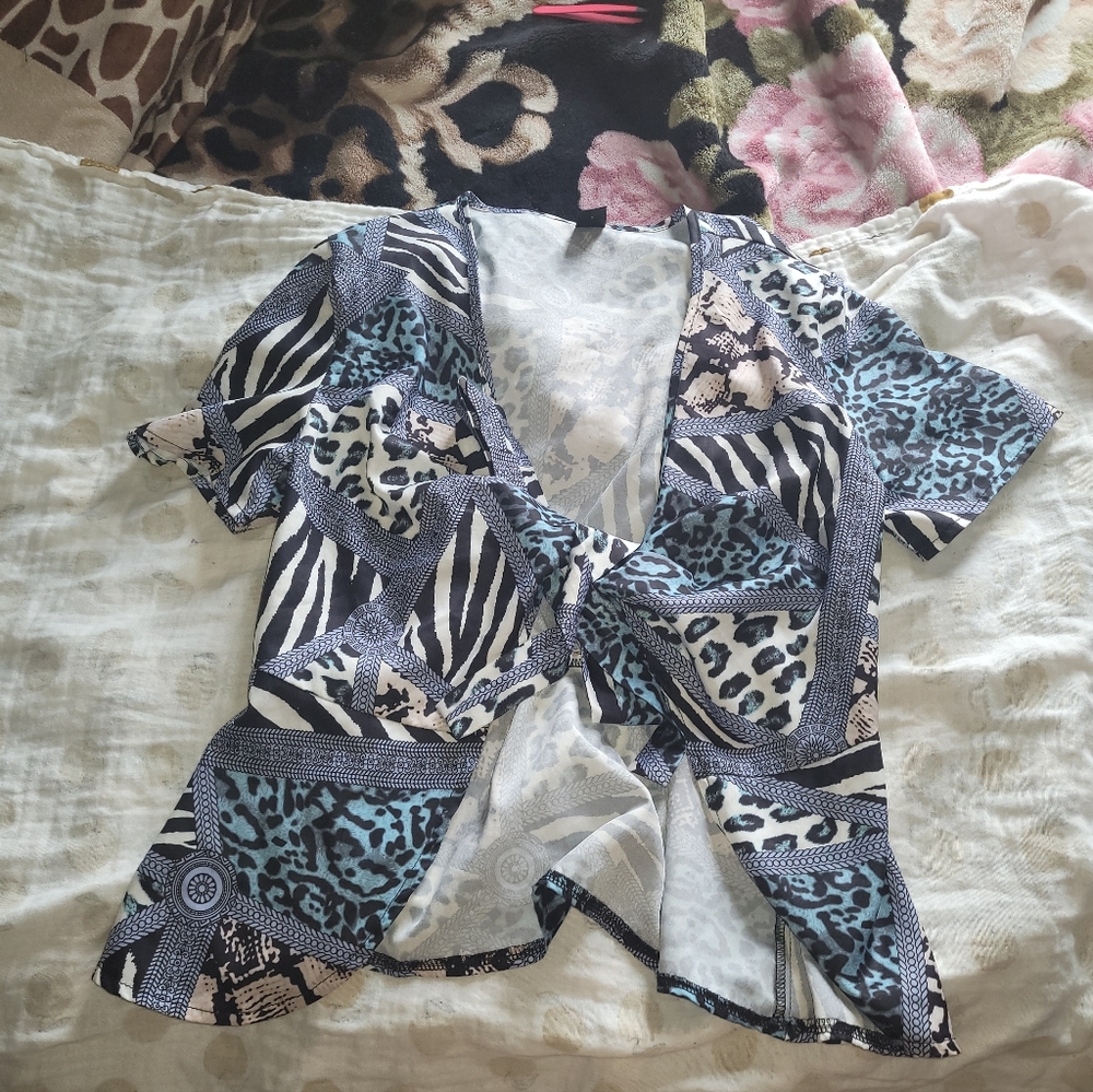 Tie-front animal print blouse